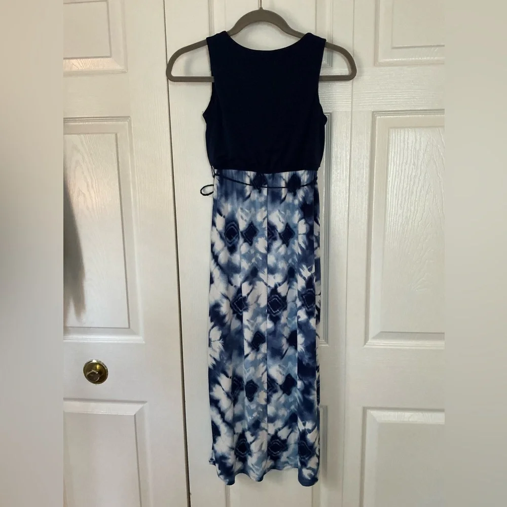 Three Pink Hearts Navy Top with Navy and White Tie-Dye Maxi Dress